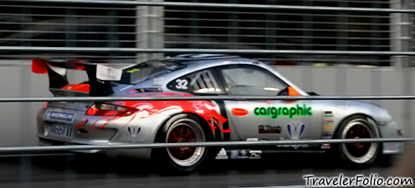 The Porsche sports cars were racing for the Porsche Carrera Cup Asia when we