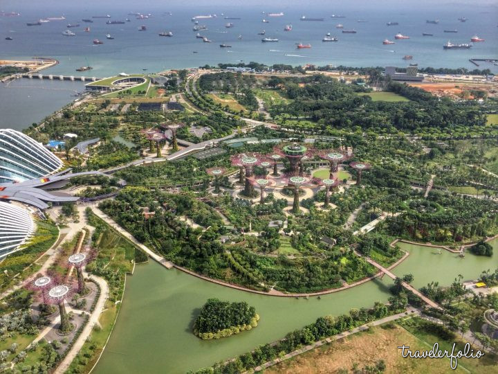 Gardens by the Bay and Marina Barrage view from Marina Bay Sands