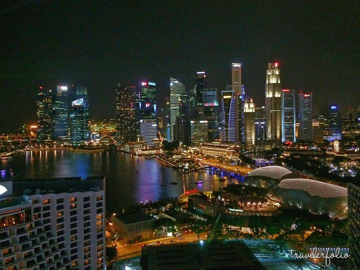 Night scene of Singapore financial district and Esplanade